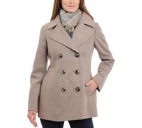 London Fog Women's Double Breasted Peacoat with Scarf Pea Coat, Taupe Heather, Large