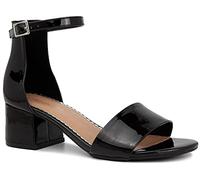 LONDON FOG Women's Nikki Low Two Piece Block Heel Dress Shoe Ladies Ankle Strap Pump Sandal, Black Patent, 5.5 UK