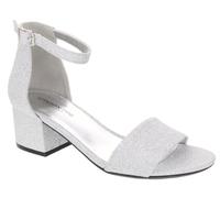 LONDON FOG Women's Nikki Low Two Piece Block Heel Dress Shoe Ladies Ankle Strap Pump Sandal, Silver Glitter, 9.5