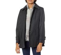 LONDON FOG Women's Single-Breasted Wool Blend Coat with Scarf Pea, Charcoal, XL
