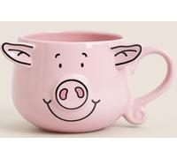 London Food Hall Percy Pig Face Mug with Ears and Curly Tail Handle, Ceramic Coffee Cup, Novelty Animal Theme