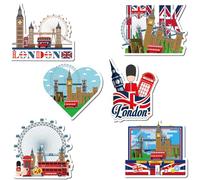London Fridge Magnet Souvenir Gifts - 6pcs British Construction Design Union Jack Icons Set with London Eye Tower Bridge, Souvenirs Gift Magnets Double-deck Bus for Family Friends Coworker
