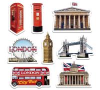 London Fridge Magnet Souvenir Gifts - 8pcs British Construction Design Icons Set with Tower Bridge London Eye, Souvenirs Gift Magnets Red Phone Box Double-deck Bus for Family Friends Coworker