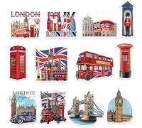 London Fridge Magnets 12Pcs Souvenir Set England Big Ben Tower Bridge Bus | Phone Box Guardsman Skyline Postbox Union Jack Designs for Kitchen Office Locker Decor Keepsake