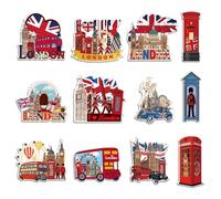 London Fridge Magnets Set - 12PCS British Souvenirs, Red Phone Box, Double-Decker Bus, Tower Bridge, Union Jack, London Icons Decorative Kitchen Magnets, England Souvenirs Gifts for Friends & Family