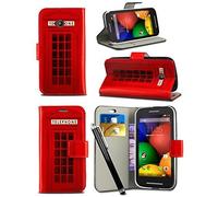 London Gadget Store Case Compatible with Apple iPhone 4 / 4S - New Bright Printed Wallet Case Cover Creative Fresh Pattern Design with Integrated Stand & Large STYLUS Pen - Red Telephone Booth Box