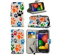 London Gadget Store New Creative Graphic Pattern Wallet Case Cover Printed Design with Integrated Stand & MINI Stylus Pen Compatible with HTC Desire 320 - Dog Cat Animal Paw Foot Print