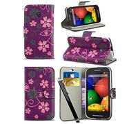London Gadget Store New Creative Graphic Pattern Wallet Case Cover Printed Design with Integrated Stand & Large STYLUS Pen Compatible with Samsung Galaxy S6 SM-G920F - Dark Purple Floral
