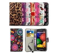 London Gadget Store Pattern Modern Print Design Wallet Flip Case Cover with Integrated Stand & Mini Stylus Pen for Vodafone Smart 4 POWER - Leopard Skin (White) Design Case
