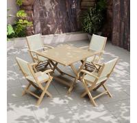 London Garden Dining Set - 4 Seater - 90cm - Square - Folding - Acacia Wood - 4 Rope Folding Armchairs