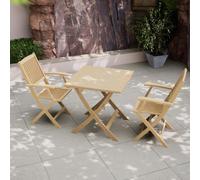 London Garden Folding Bistro Set - 2 Seater - 70cm - Square - Acacia Wood - 2 Folding Armchairs