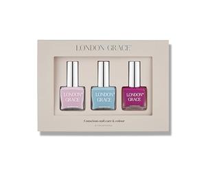 London Grace Nail Gift Box | Includes 12ml Noah, Florence & Claire Polish | Milky Lavender, Baby Blue & Berry Pink & Teal Varnish Set | Vegan Long Lasting & Chip Resistant