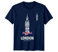 London Great Britain Big Ben Landmark Mens T-Shirt Womens Tee Graphic Travel Souvenir Unisex Top M Navy Blue