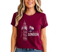 London Great Britain Big Ben Union Jack Womens Graphic T-Shirt British Travel Ladies Tee