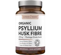 London Herbs Organic Psyllium Husk Capsules 1200mg | High Strength Psyllium Husk Fibre Supplement | 120 Vegan Capsules | Daily Soluble Fibre Supplement