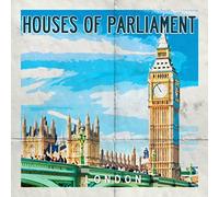 London Houses of Parliament Retro Poster Greeting Card