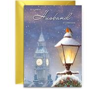 London Husband Christmas Card - Robin and Big Ben - Medium Sized Card (A5 Size -148mm x 210mm) with Envelope
