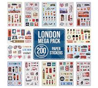 London Icon Landmark Stickers for Scrapbooking, Crafting, Decorating - Over 200 Self Adhesive Paper Stickers 14 Designs - Party Decoration Supplies Union Jack London Big Ben Guards King Queen