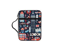 London-Iconic-British-Pattern Bible Cover Case with Handle, Water-Resistant Oxford Fabric Bible Bag Organizer with Zipper Pockets for Church