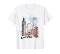 London Icons Big Bridge Clock Red Bus Souvenir Art T-Shirt