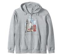 London Icons Big Bridge Clock Red Bus Souvenir Art Zip Hoodie