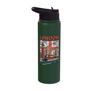 London Icons Big Clock Bridge Ben Tower Red Bus Souvenir Stainless Steel Insulated Water Bottle