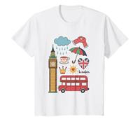 London Icons British Symbols Rainy Day Kids Travel Souvenir T-Shirt