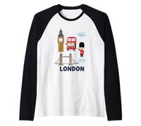 London Icons Cute Characters Travel Souvenir Raglan Baseball Tee