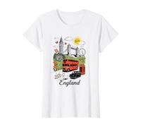 London Icons England Landmarks British Souvenir Value Graphic T-Shirt, Women, White, XL