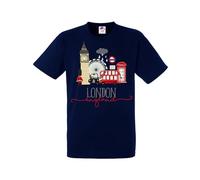 London Illustration Navy Large T-Shirt | Novelty Graphic Tee | Unique Art Print | Cool Streetwear | Vintage UK Theme | Casual Outfit | Trendy Unisex Tee | Retro London Design
