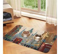 London Impression Dog Food Mats for Floors, 12x18 Inch Non-Slip Super Absorbent Pet Food Mat, Dishwasher Dog Mat for Food and Water, Cute Rubber Quick Dry Pet Feeding Mat for Dogs Puppy Cats
