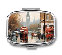 London Impression Pill Box 2 Compartment - Small Metal Medicine Organizer Portable Pill Case for Purse Pocket Travel Vitamin Organizer for Men Women, BPA-Free