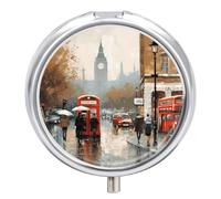 London Impression Pill Box 3 Compartment Portable Travel Pill Case with Mirror Round Metal Medicines Storage Container Pocket Medicine Box to Hold Vitamins Fish Oil