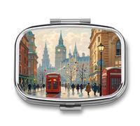 London Impression Pill Case 2 Compartments Travel Pill Organizer for Pocket Small Pill Box Portable Pill Container Metal Medication Holder to Hold Vitamin Fish Oil Supplement