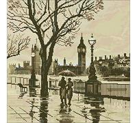 London in the Rain Cross Stitch Kit,Egypt cotton thread 14ct,43x43cm Cross Stitch Kits