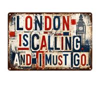 London Is Calling Metal Sign Tin Sign, Hanging Garden Tin Signs & Plaques | Personalised Garden Sign, Colourful Wall Art, Gardens Signs and Plaques for Outside, Home, Office, Creative Gift for Friend