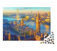 London Landmark Architecture 1000 Piece Jigsaw Puzzle Paper for Adults Riverside Sunset View Jigsaw Puzzle for Family Relaxation Gift Home Decor 38x26cm/1000pcs