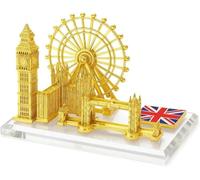 London Landmark Metal Figurine Set - Big Ben, Tower Bridge & London Eye Replica | Gold & Silver Colour | Vintage Home Decor Desktop Statue, Travel Souvenir & Gift for Living Room, Office (Gold)