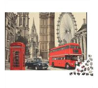 London Landmarks 1000 Pc Cardboard DIY Vintage Cityscape Style Puzzle Adults/Teens, Challenging Activity, Stress Relief, Vibrant Colours & Wall Decor 52x38cm/1000pcs