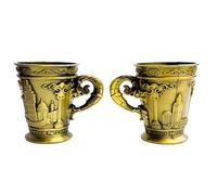 London Landmarks Collage Brass Metal Shot Glass with Handle London Souvenir - Set of 2