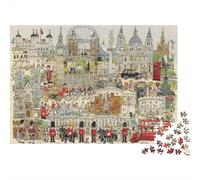London Landmarks Illustration 1000 Piece Home Decor Puzzle for Adults London Collage with Guards And Iconic Landmarks Premium Sturdy Vibrant Challenging Stress Relief 52x38cm/1000pcs