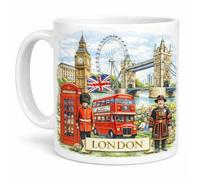 London Landmarks Illustration Big Ben Tower Bridge London Eye Souvenir Gift Mug