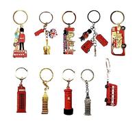 London Landmarks Keychain Set - 10-Piece Collection of Iconic British Symbols - Durable Metal Key Rings with Union Jack, Red Bus, Big Ben - Perfect England Souvenirs and Gift