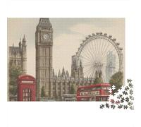 London Landmarks Premium Cardboard 1000 Piece Vintage Illustration Style Puzzle Set, Educational Challenge Adults/Teens, Birthday Gift & Home Activity, Vibrant Colours for Enthusiasts 70x50cm/1000pcs
