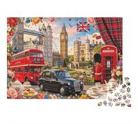 London Landmarks Senior Puzzles 1000 Piece Recycled British Elements Jigsaw Puzzles Puzzle Game Props Family Gaming Time Educational Game Challenge Gift 52x38cm/1000pcs