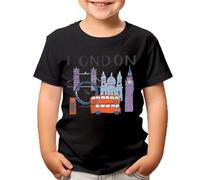 London Landmarks T-Shirt Classic British Icons Red Bus Bridge & Phone Booth Comfortable Souvenir Tee for Kids #T490 12-14 Years