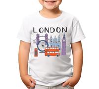 London Landmarks T-Shirt Classic British Icons Red Bus Bridge & Phone Booth Comfortable Souvenir Tee for Kids #T490 9-11 Years