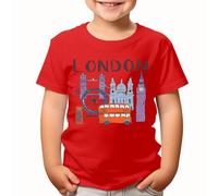 London Landmarks T-Shirt Classic British Icons Red Bus Bridge & Phone Booth Comfortable Souvenir Tee for Kids #T490 5-6 Years