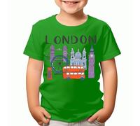 London Landmarks T-Shirt Classic British Icons Red Bus Bridge & Phone Booth Souvenir Tee for Kids #T490 9-11 Years