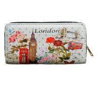 London Landmarks Wallet Purse - Zip Closure Design, UK Souvenir Featuring Famous British Icons